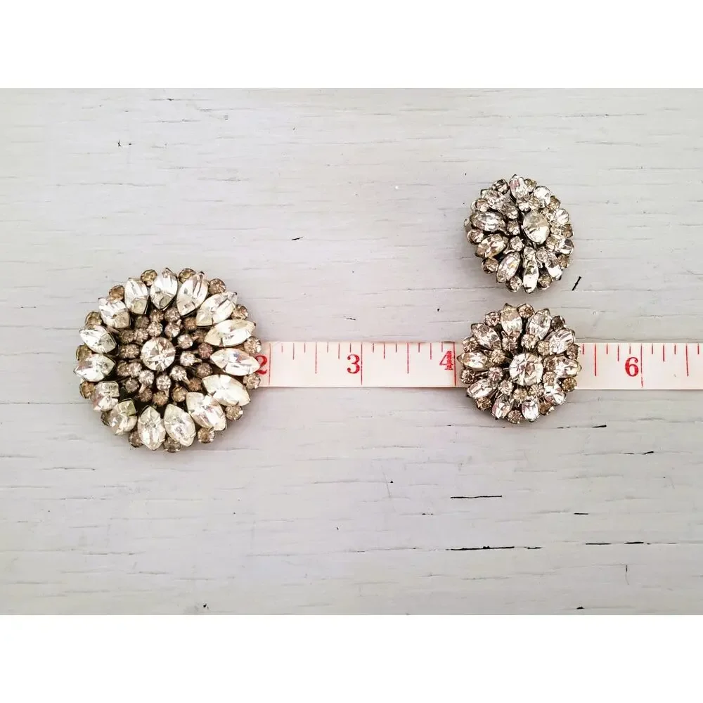 Vintage Clear Rhinestone Dome Brooch and Earring Set